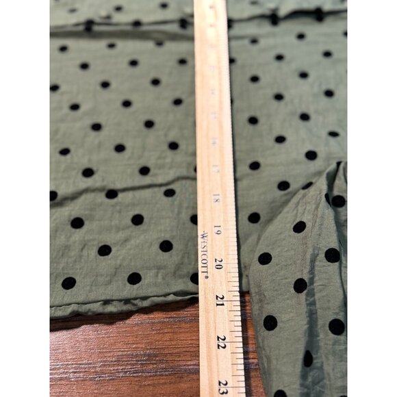 Stradivarius Womens L Green Black Polka Dot Long Puff Sleeve Blouse Button Down - Picture 7 of 8